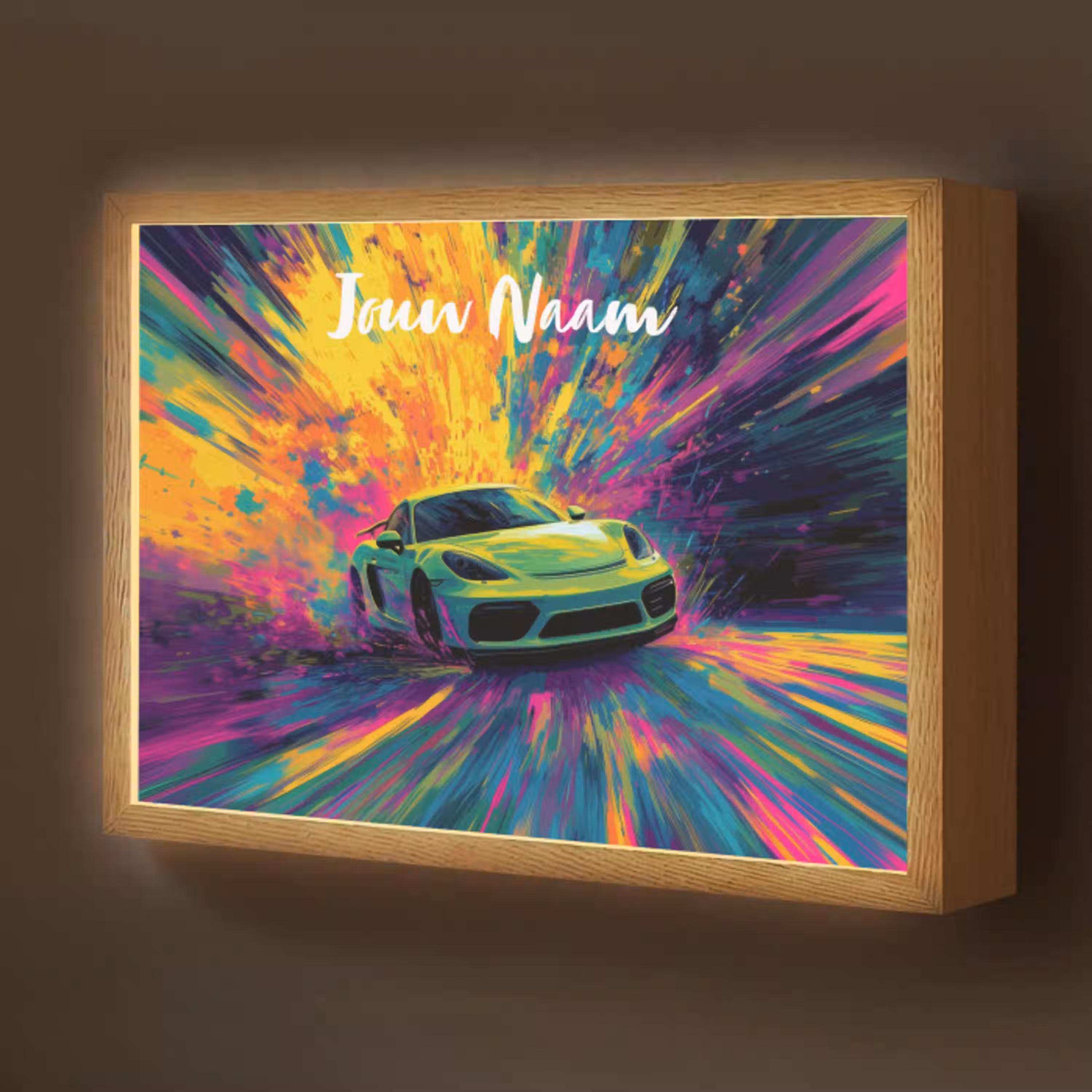 Sportauto - Groen - Verfstrepen - Kleuren Light Box met batterij (Wandlamp kind) middel -z3d_website
