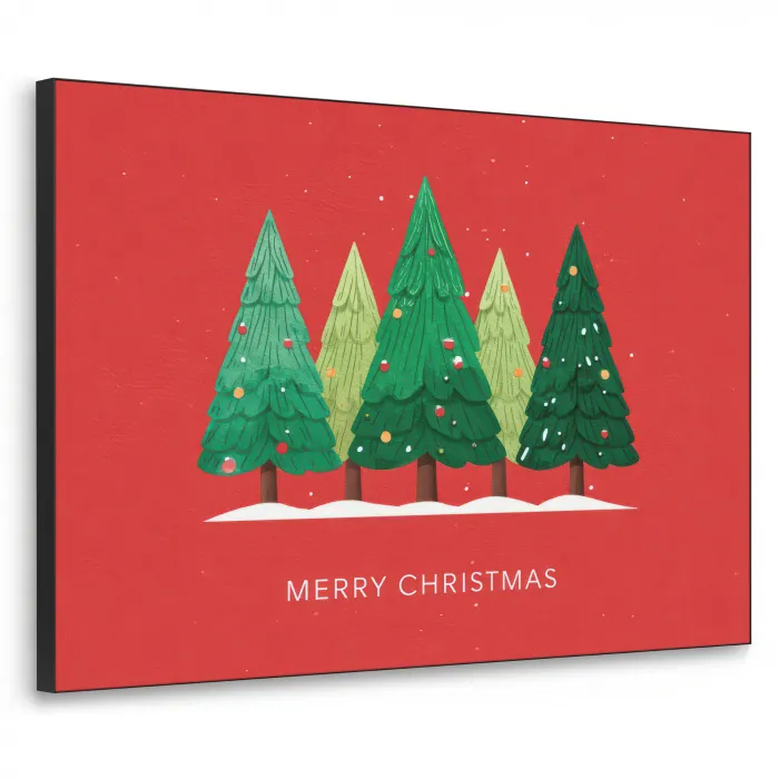 Minimalistisch - Kerstbomen - Rood - Sneeuw Textielframe zwart klein -3d