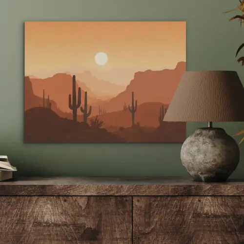 Landschap - Woestijn - Cactussen - Zon PET vilt klein -sfeer2