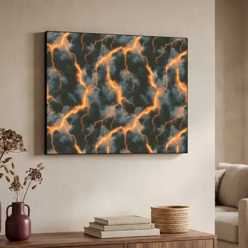 Oranje - Bliksem - Wolken Textielframe - compleet frame klein 947 -sfeer3