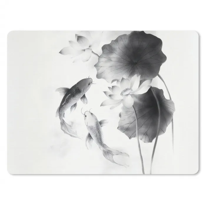 Lotusbloemen - Vissen - Bladeren - Zwart muismat rubber klein -3d
