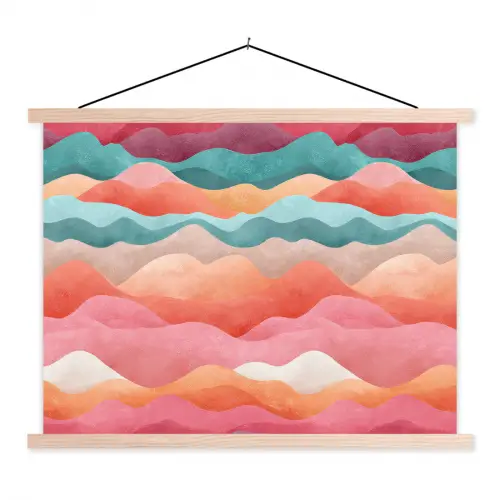 Golven - Kleurrijk - Abstract textielposter latten blank klein -3d
