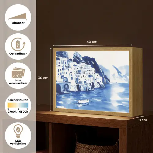 Dorp - Rotswand - Roeiboot - Water Light Box met batterij (Wandlamp) middel -USP_websiteoverzichtNL
