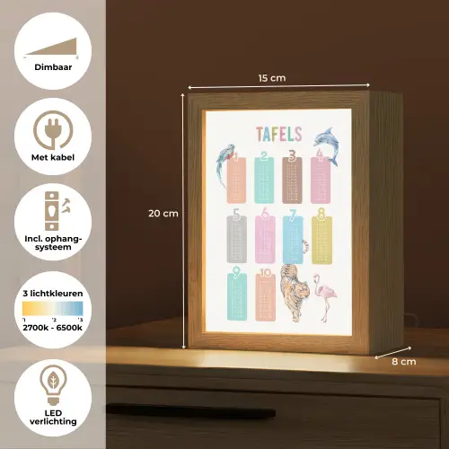Tafels van vermenigvuldiging - Leren rekenen voor kinderen - Getallen oefenen - Dieren Light Box met kabel klein -USP_NL
