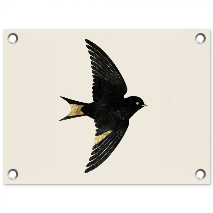 Zwarte zwaluw - Gouden accenten - Lichte achtergrond tuinposter los doek klein -3d