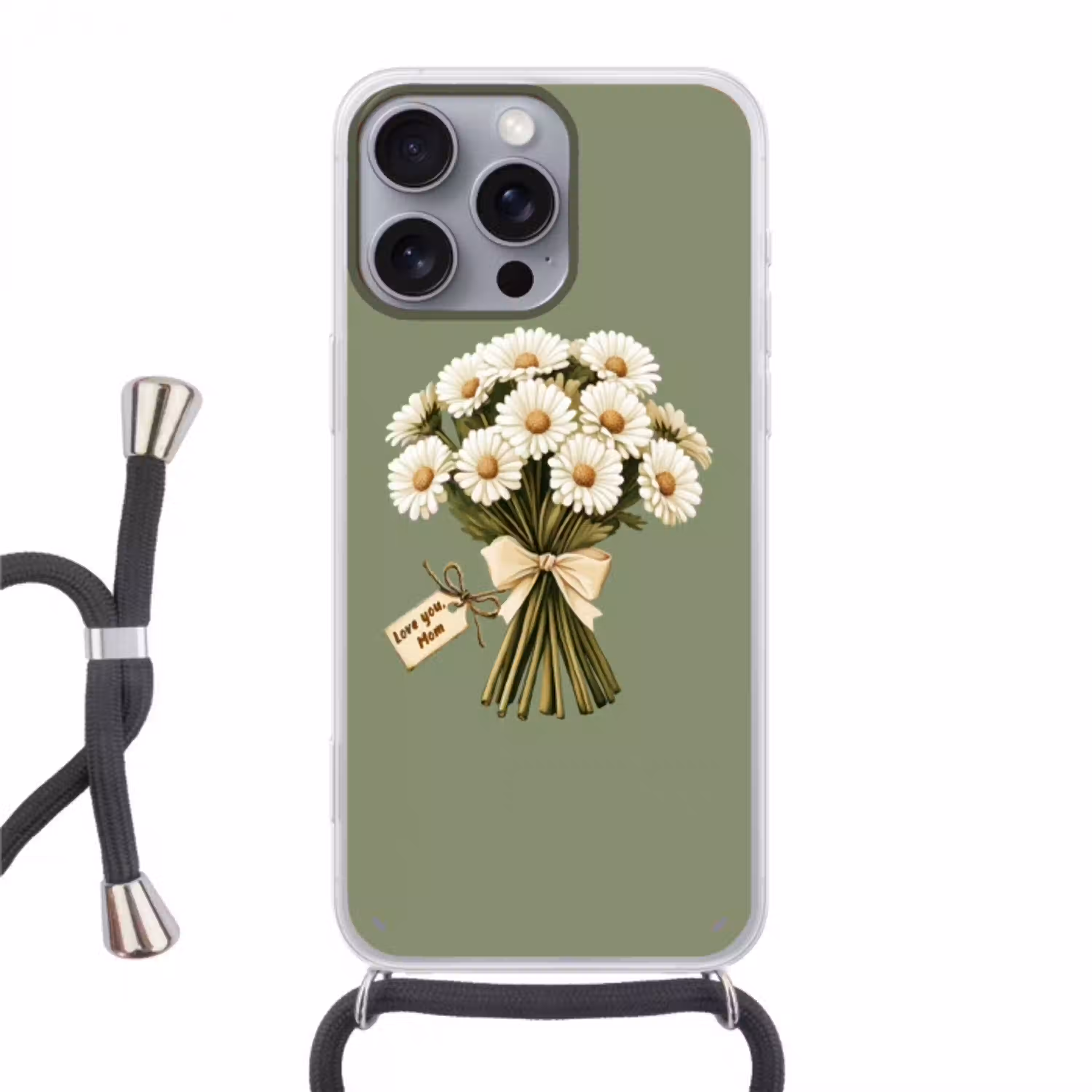 Lint - Boeket - Groen - Quote Hoesje iPhone 16 Pro Max met koord klein -3d
