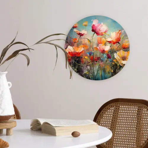 Bloemen - Watercolor - Kunst - Botanisch - Natuur Wandcirkel kunststof plaat 5mm dik klein -sfeer4