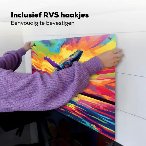 Zonsondergang - Walvis - Geschilderd - Kleurrijk Inductie beschemer met haakjes middel -ky-ophangen-nl