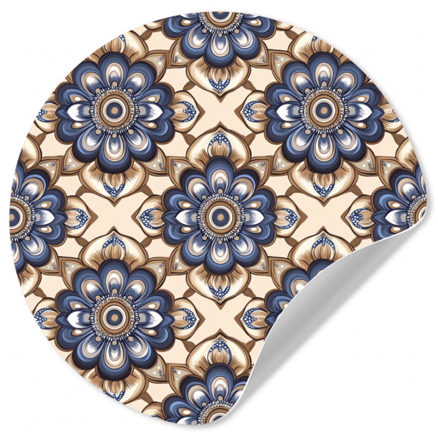Floraal - Ornament - Blauw Wandcirkel behangsticker klein 186 -3d