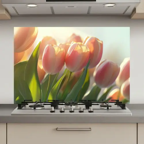 Tulpen - Roze - Zonnestralen keuken achterwand spatscherm klein -3d_website