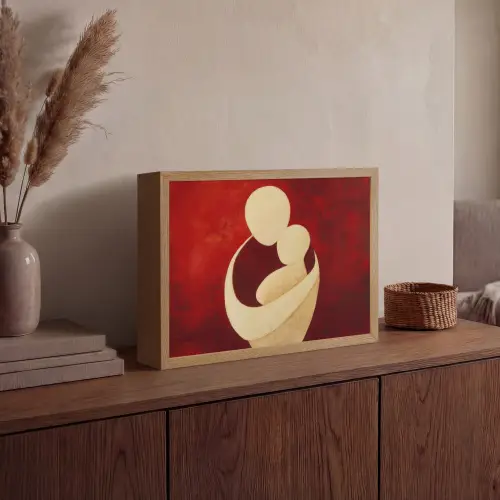 Abstract - Moeder - Kind - Rood Light Box met batterij (Wandlamp) middel -sfeer2