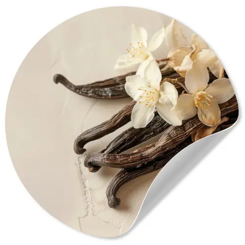 Vanille - Bloemen - Beige Wandcirkel behangsticker klein -3d