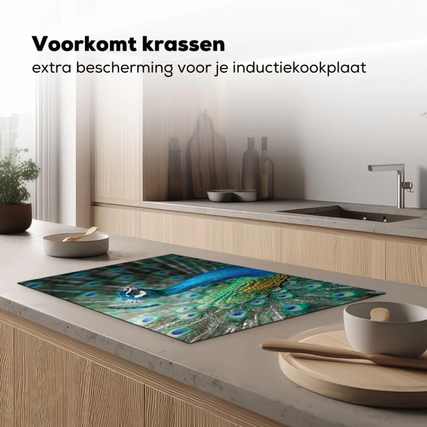 Pauw - Veren - Blauw Inductie beschermer vinyl 3mm klein -sfeer1