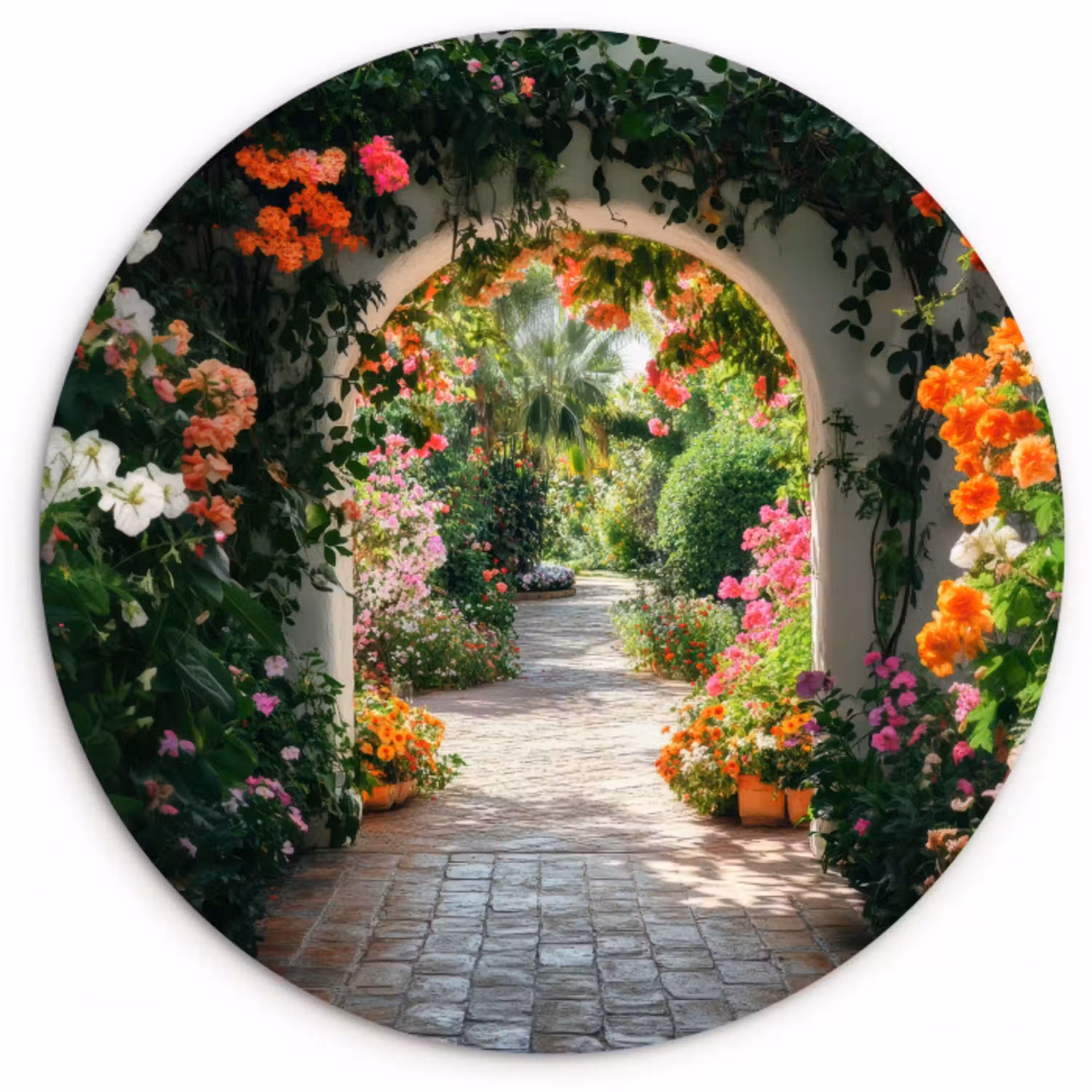 Doorkijk - Bloemen - Natuur - Bloementuin Wandcirkel plexiglas klein -3d