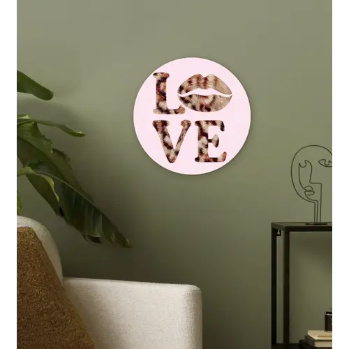 Tekst - Love - Pantervacht - Lichtroze Wandcirkel plexiglas klein -sfeer3