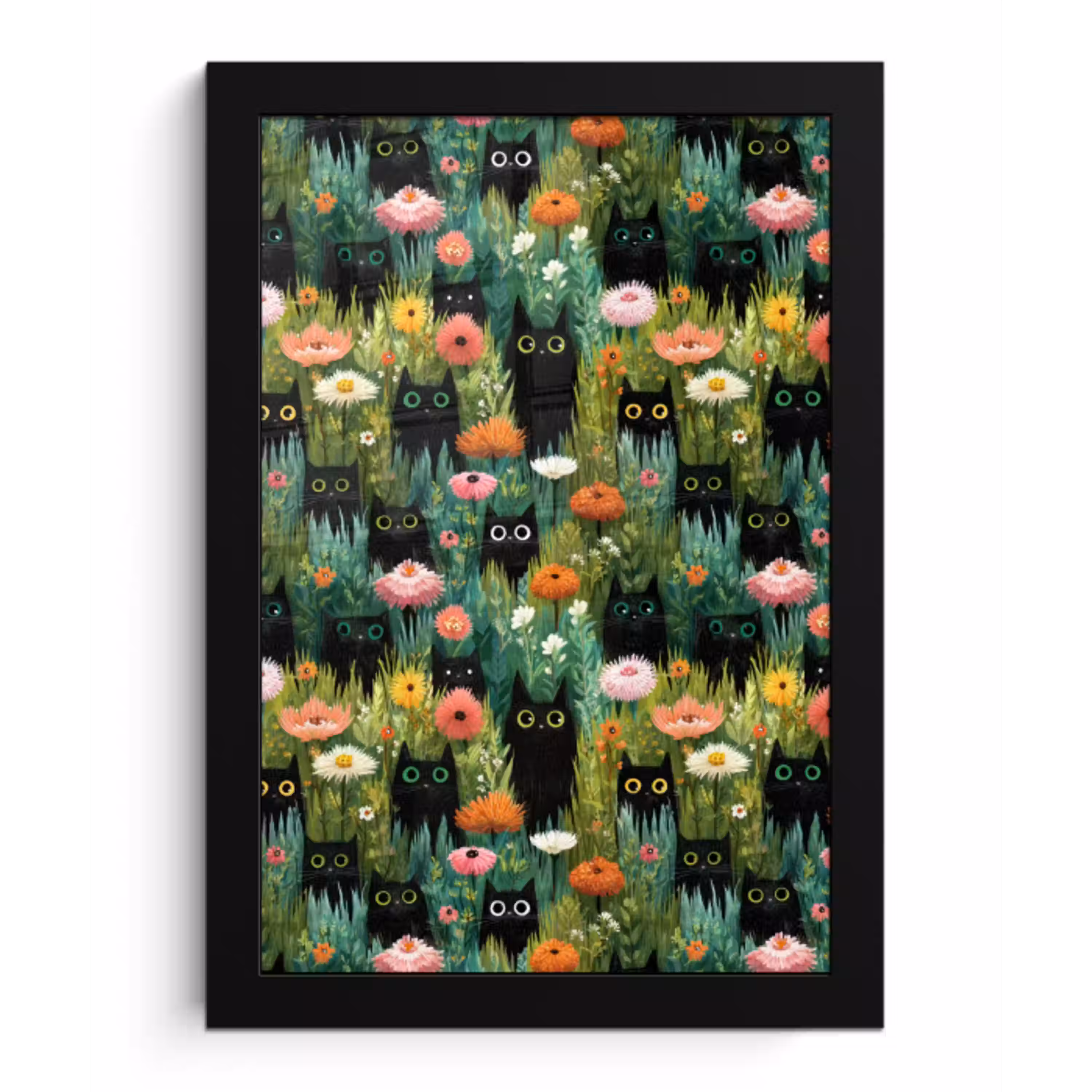 Katten - Bloemen - Kleurrijk fotolijst zwart zonder passe partout klein 224 -3d