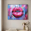Graffiti - Lippen - Felroze - Geschilderd Textielframe zwart klein -sfeer2