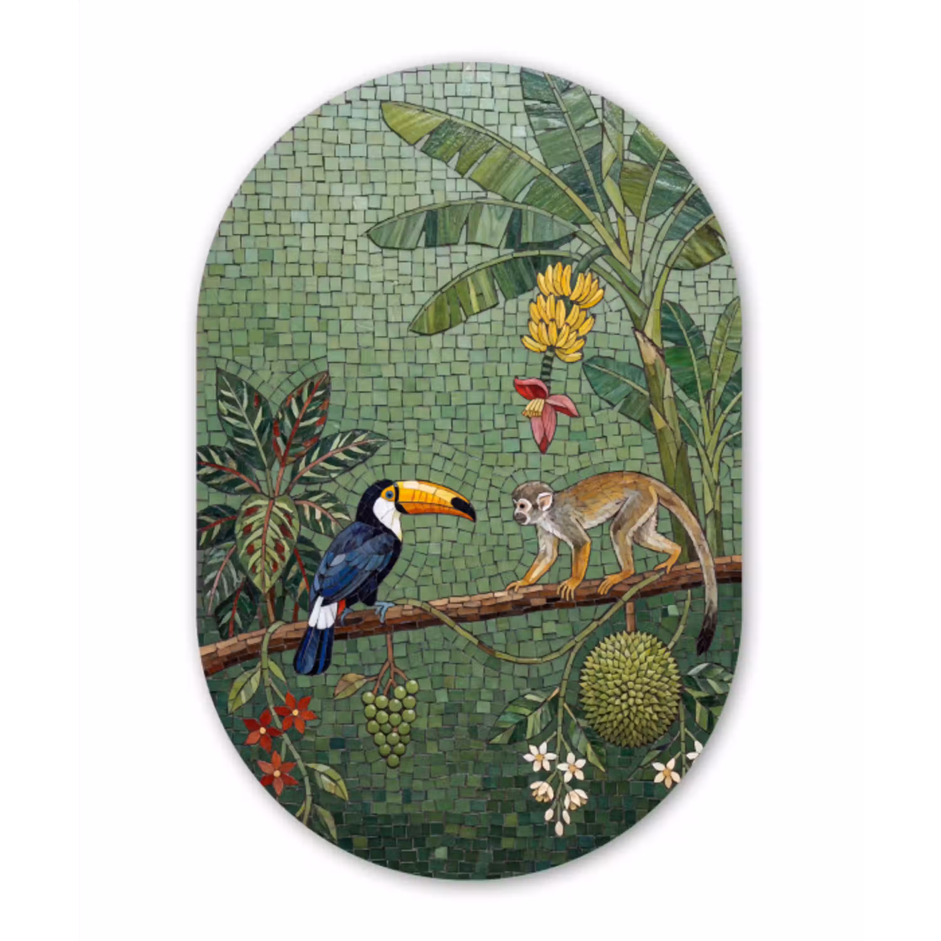 Vogel - Dier - Jungle - Mozaïek - Natuur Wandcirkel Ovaal Aluminium middel -3d
