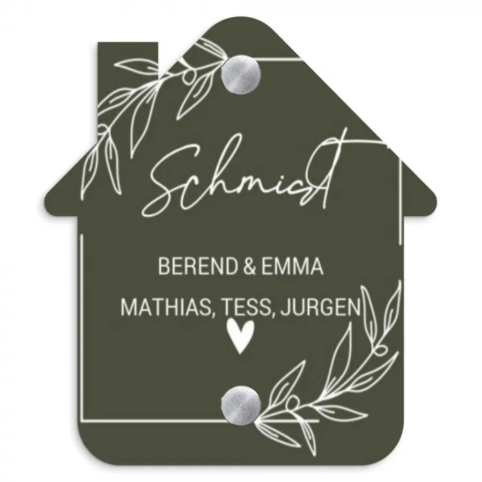 Olijfgroen - Sierlijk Naambord Huisje klein -3d