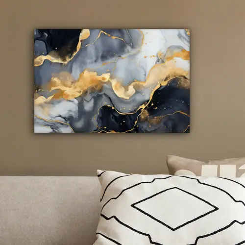 Marmer - Goud - Abstract - Luxe - Zwart en Wit canvas 2cm klein -sfeer3