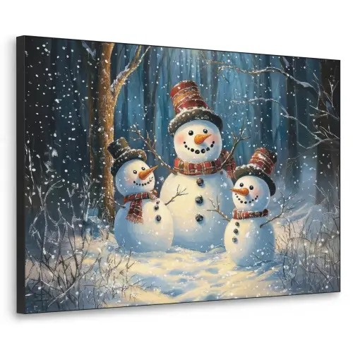 Sneeuwpop - Sneeuw - Winter - Bos Textielframe zwart klein -3d