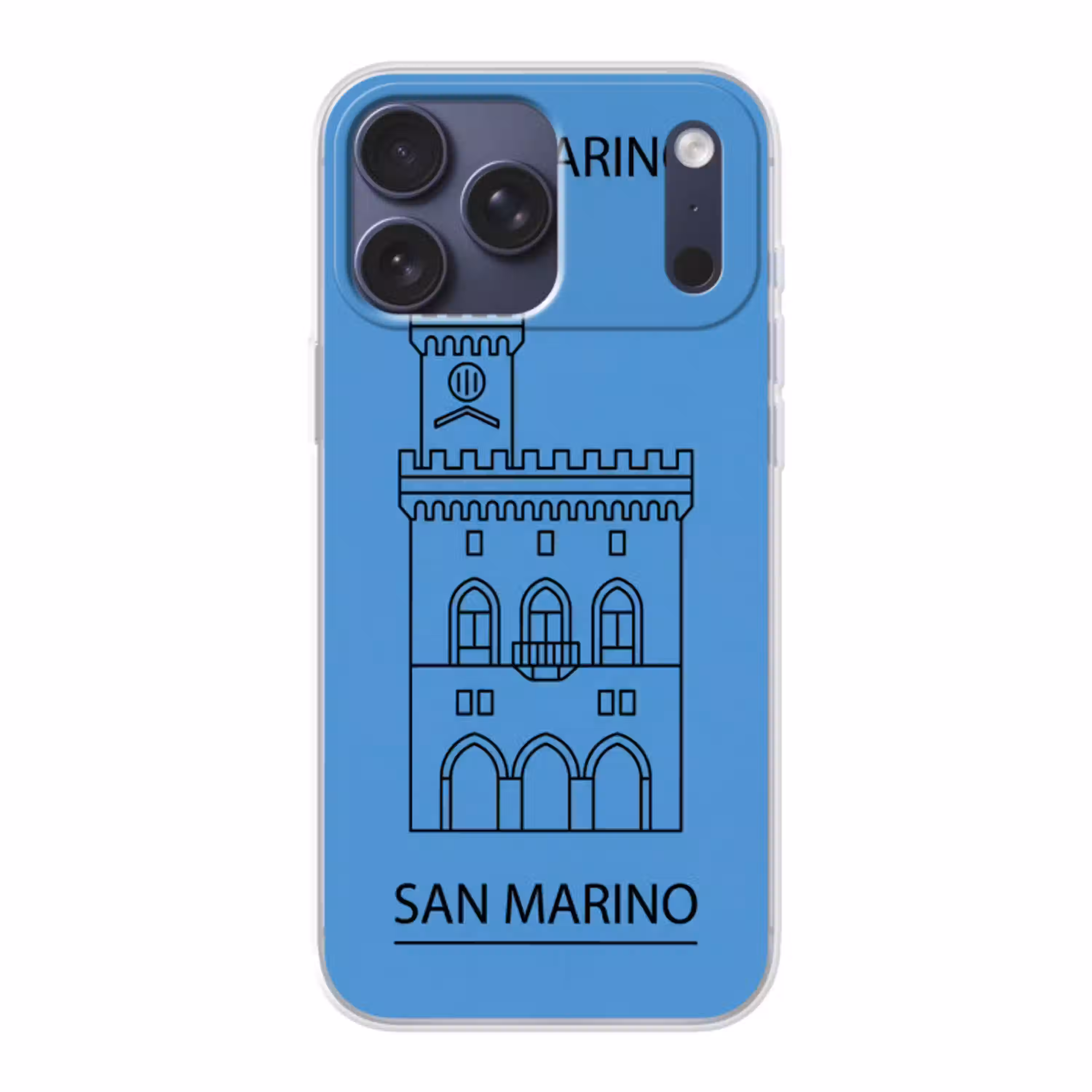 Gebouw - San Marino - Architectuur - Lijntekening - Blauw Telefoonhoesje iPhone 17 Pro Max klein -3d