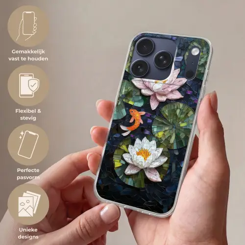 Glasstukjes - Leliebladeren - Vis - Oranje Telefoonhoesje iPhone 17 Pro klein -sfeer3_NL