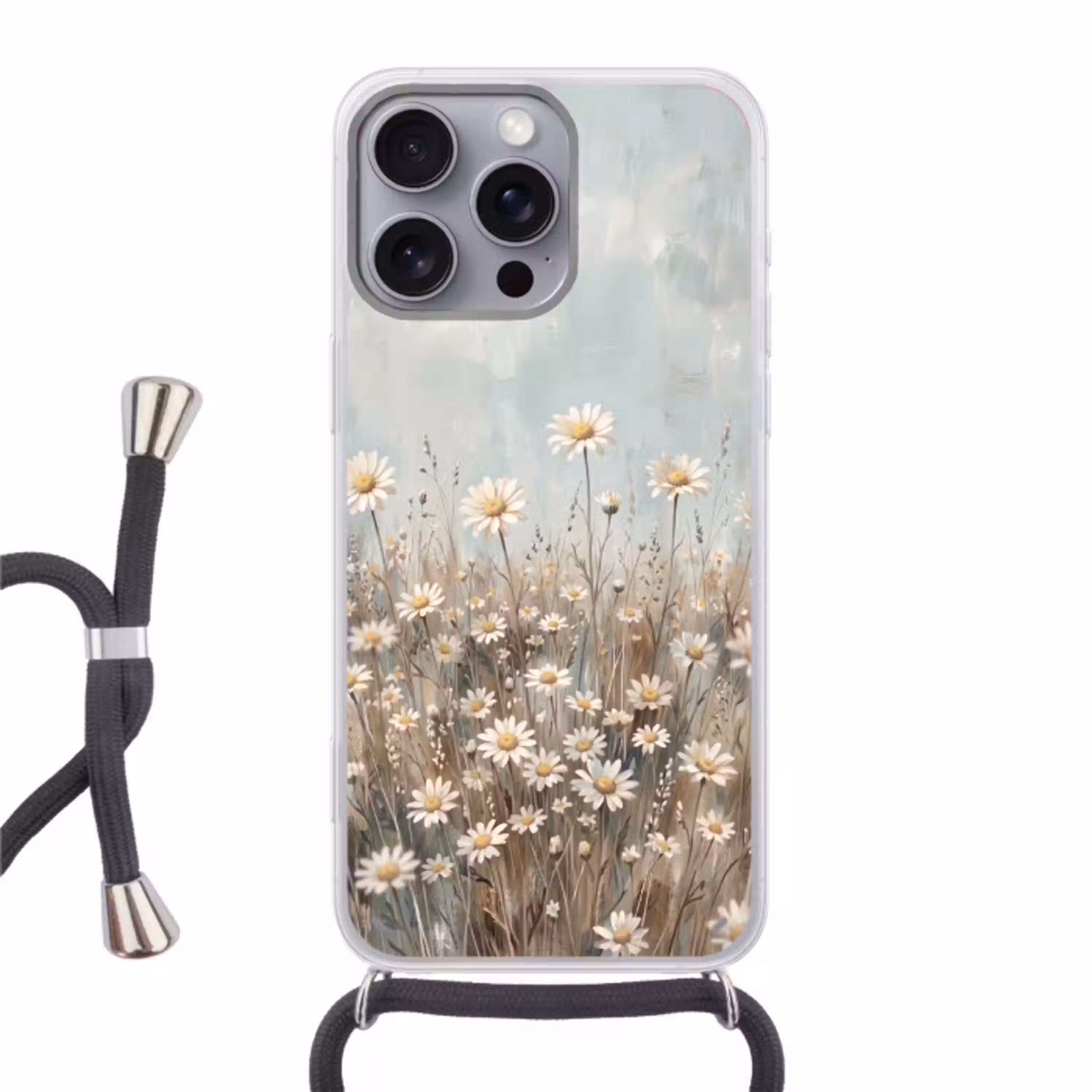 Madelief - Illustratie - Wit Hoesje iPhone 16 Pro Max met koord klein -3d