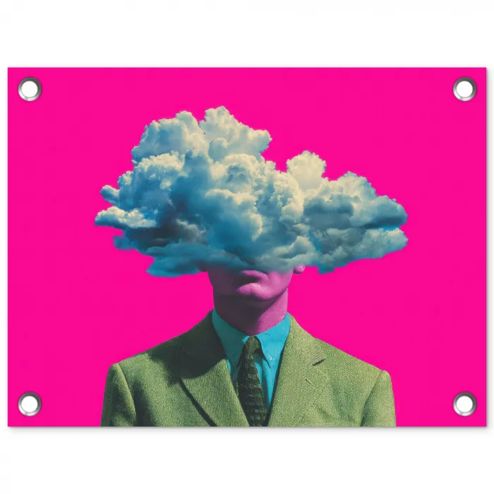 Man - Pak - Wolk - Roze tuinposter los doek klein -3d