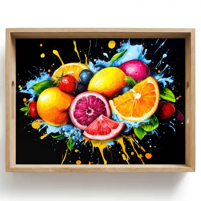Fruit - Graffiti - Kleurrijk - Sinaasappel - Aardbei - Abstract Dienblad Rechthoek middel -z3d_shopping