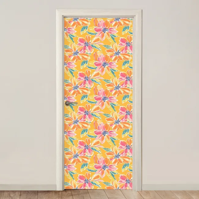 Deursticker met naam - Textuur - Bloemen - Kleurrijk