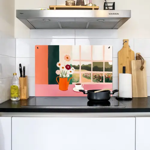 Bloemen - Koffie - Raam Inductie beschemer met haakjes klein -sfeer2