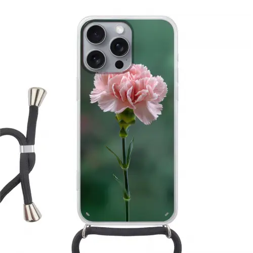 Anjer - Roze - Bloemblaadjes Hoesje iPhone 16 Pro Max met koord klein -3d