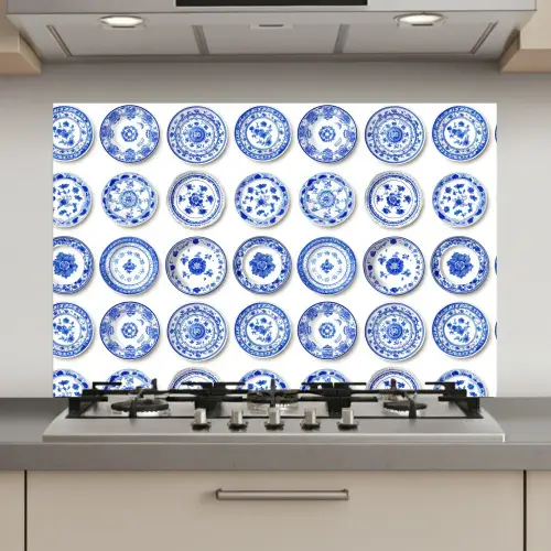 Borden - Bloemen - Patroon - Blauw keuken achterwand spatscherm klein 900 -3d_website