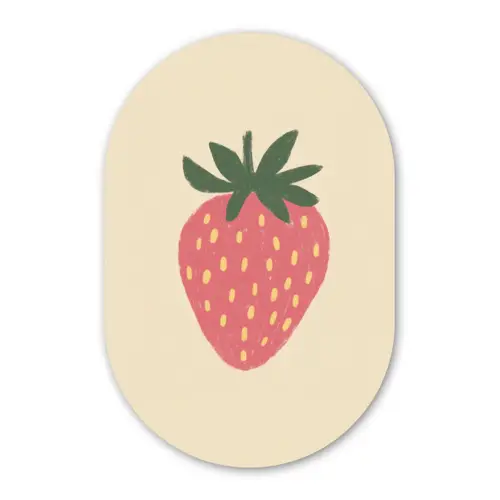 Aardbei - Minimalistisch - Rood - Fruit Wandcirkel Ovaal Glas middel -3d