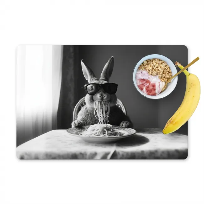 Konijn - Bunny - Zonnebril - Tafelkleed - Pasta - Schattig Placemat vinyl groot -zzzproduct_Kitchenyeah-website