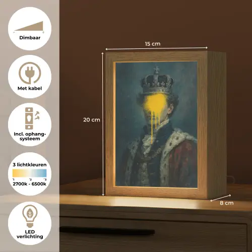 Koning - Portret - Druipende gele verf Light Box met kabel (Tafellamp) klein -USP_NL