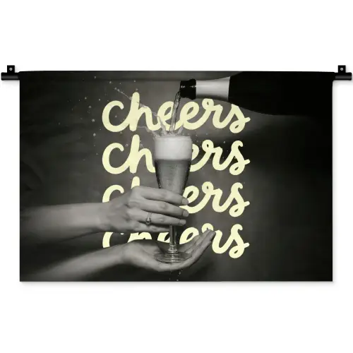 Cheers - Wijn - Zwart - Wit Wandkleed katoen klein -zz3d