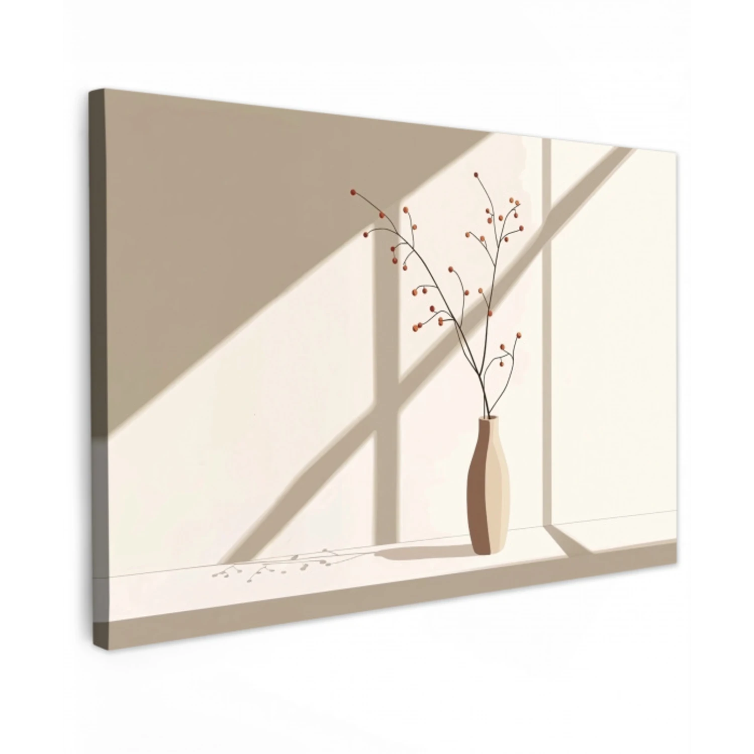 Vaas - Takken - Bessen - Minimalistisch Tuinposter op houten frame 2 cm dik klein -3d
