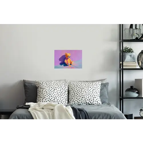 Teddybeer - Schaduw - Penseelstreken - Paars Muursticker klein -slaapkamer