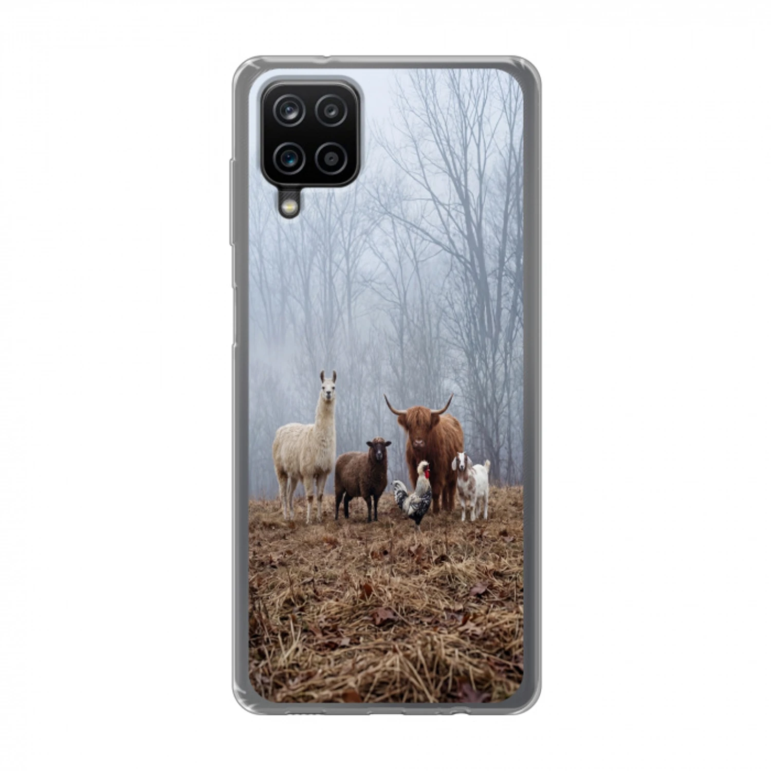 Boerderijdieren - Groep - Mist - Natuur - Rustiek Telefoonhoesje Samsung Galaxy A12 klein -3d