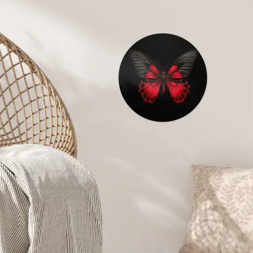 Vlinder - Rood - Contrast Wandcirkel behangsticker klein -sfeer4