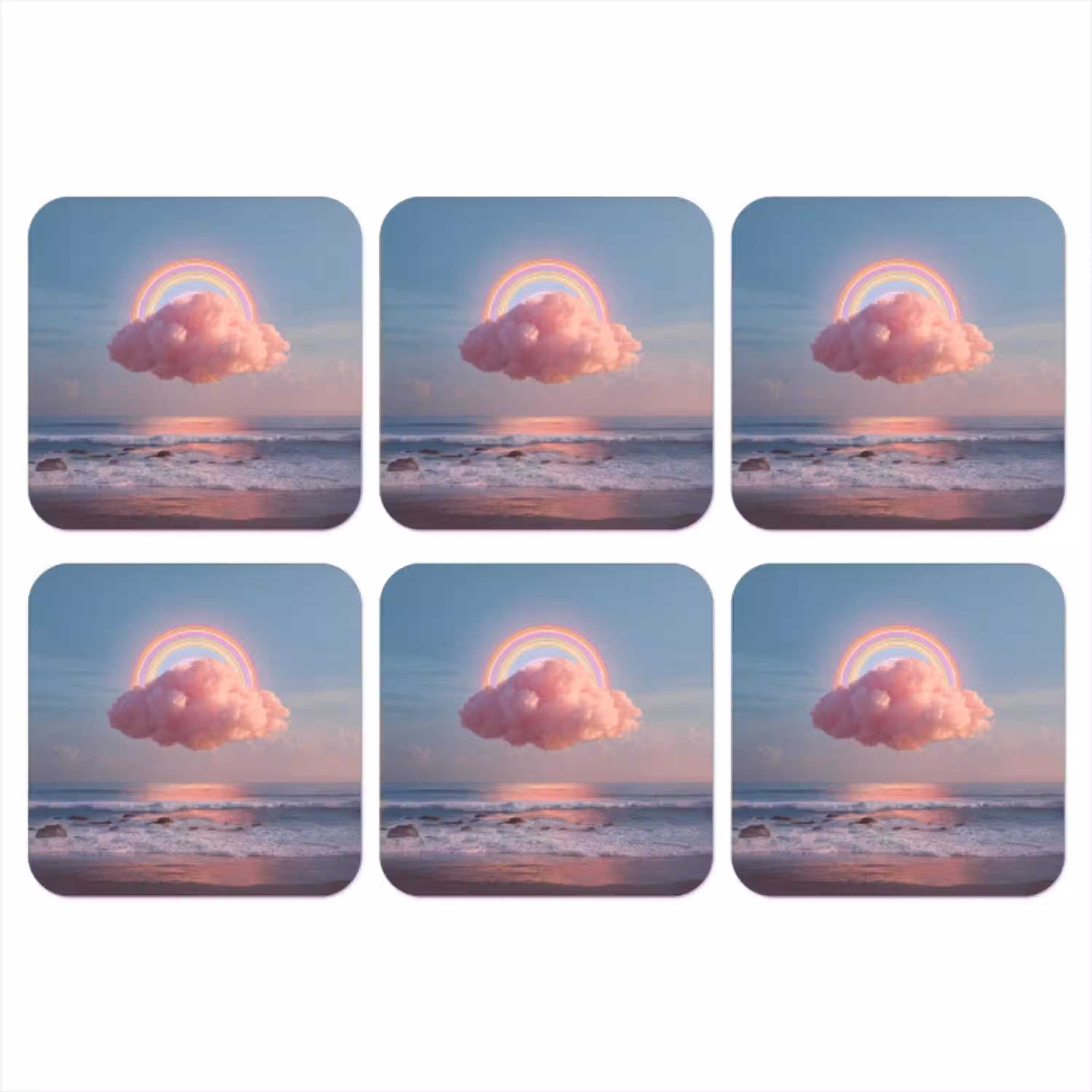 Wolk - Regenboog - Zee onderzetter kurk middel -3d