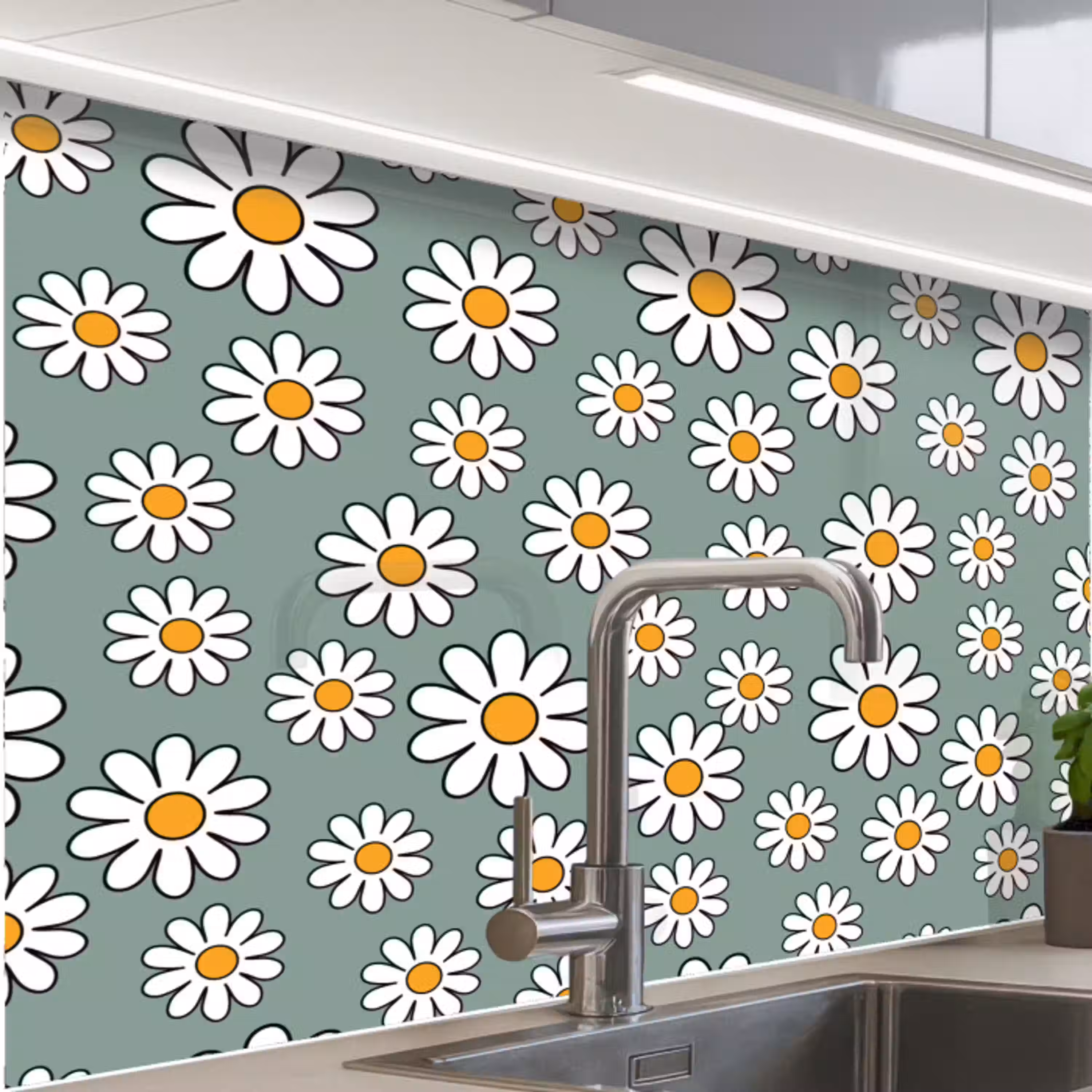 Patronen - Vintage - Bloemen - Madelief keuken achterwand 2 middel 865 -zzzz3d_schuin