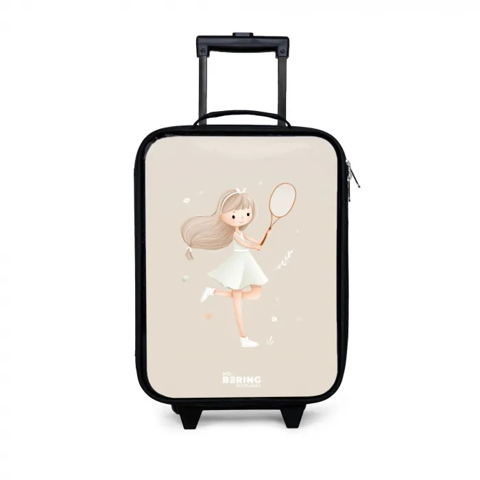Meisje speelt tennis in beige kleuren Kinderkoffer - Zwart klein -3d