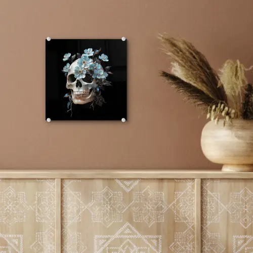 Schedel - Blauw - Bloemen - Bladeren plexiglas 5mm klein -sfeer5