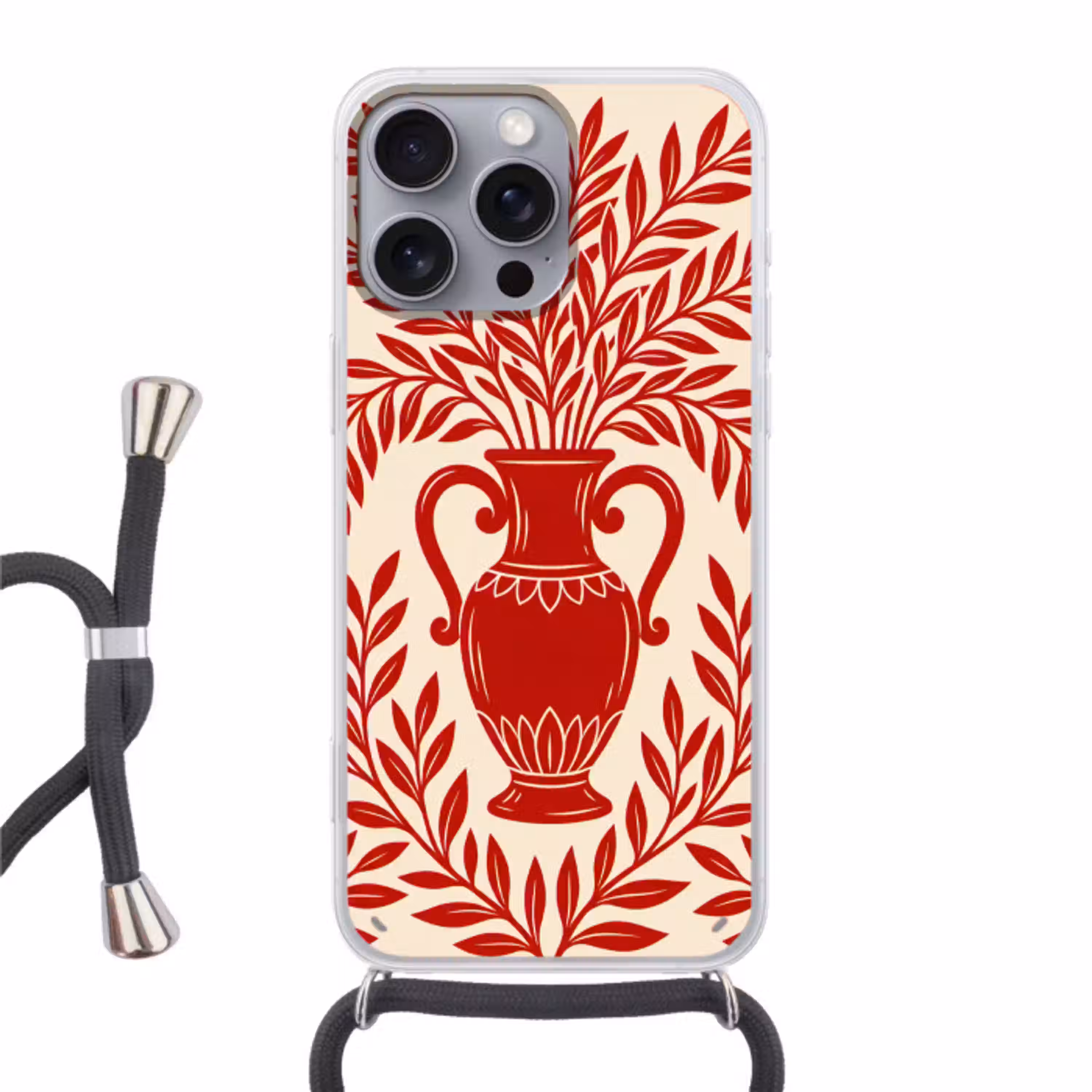 Vaas - Planten - Decoratie - Abstract - Rood Hoesje iPhone 16 Pro Max met koord klein -3d