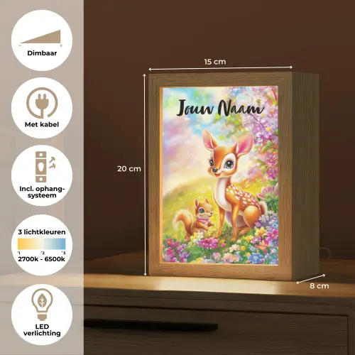 Hertje - Eekhoorn - Bloemenveld - Kleurrijk Light Box met kabel (Kinderlampje) klein -USP_NL