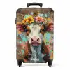 Graffiti koe met kleurrijke bloemen NBS - Handbagage koffer - Unisex middel -productfoto_recht