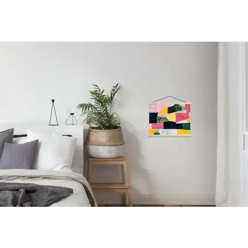 Abstract - Roze - Lappen - Vormen - Geel textielposter latten blank klein -woonkamer